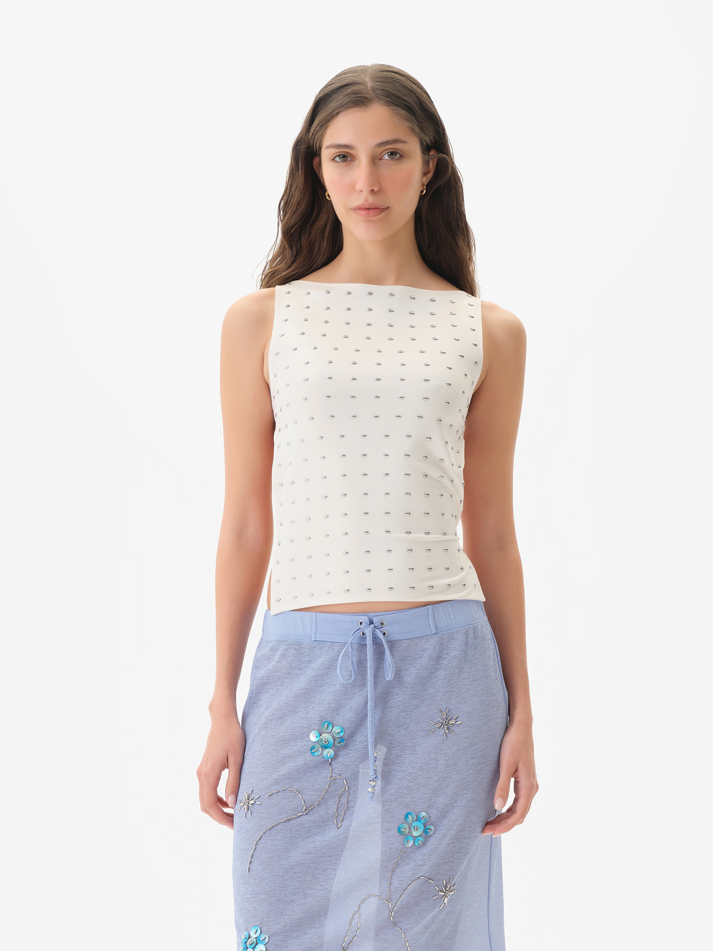 ZELNA - Fitted jersey top with stud details