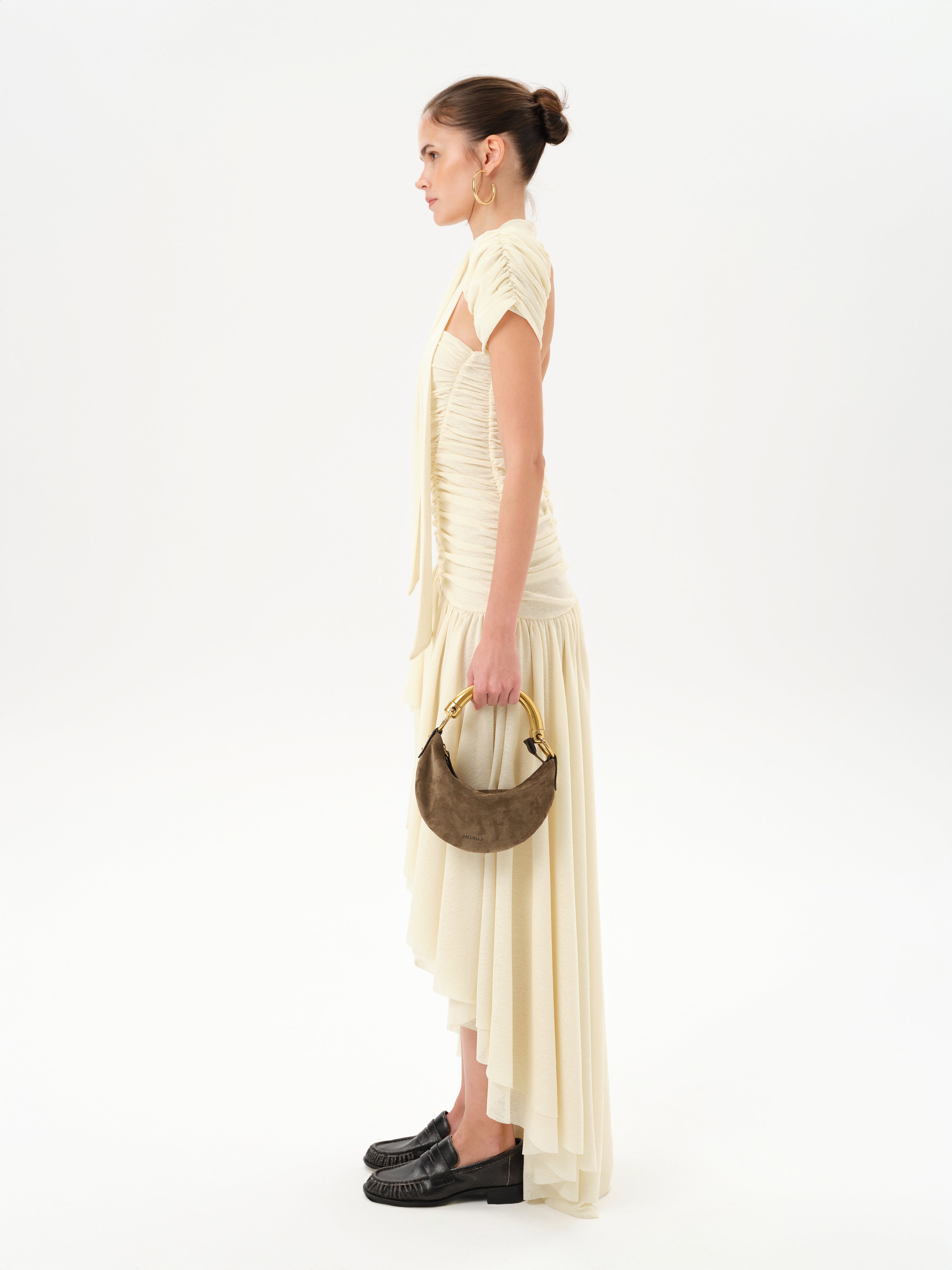 CHÉRIE SMALL - Suede hobo bag with metal top handle