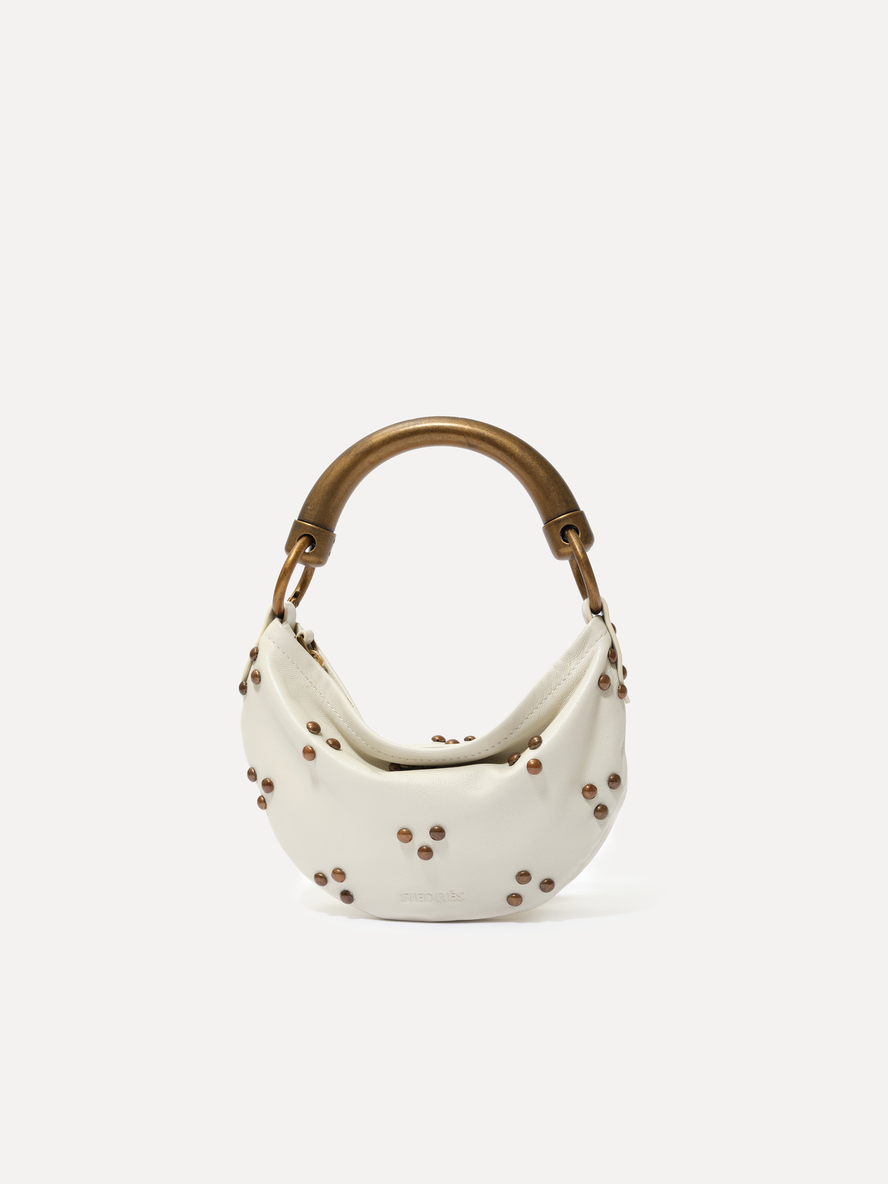 CHÉRIE SMALL - Mini hobo bag with metal top handle and studded