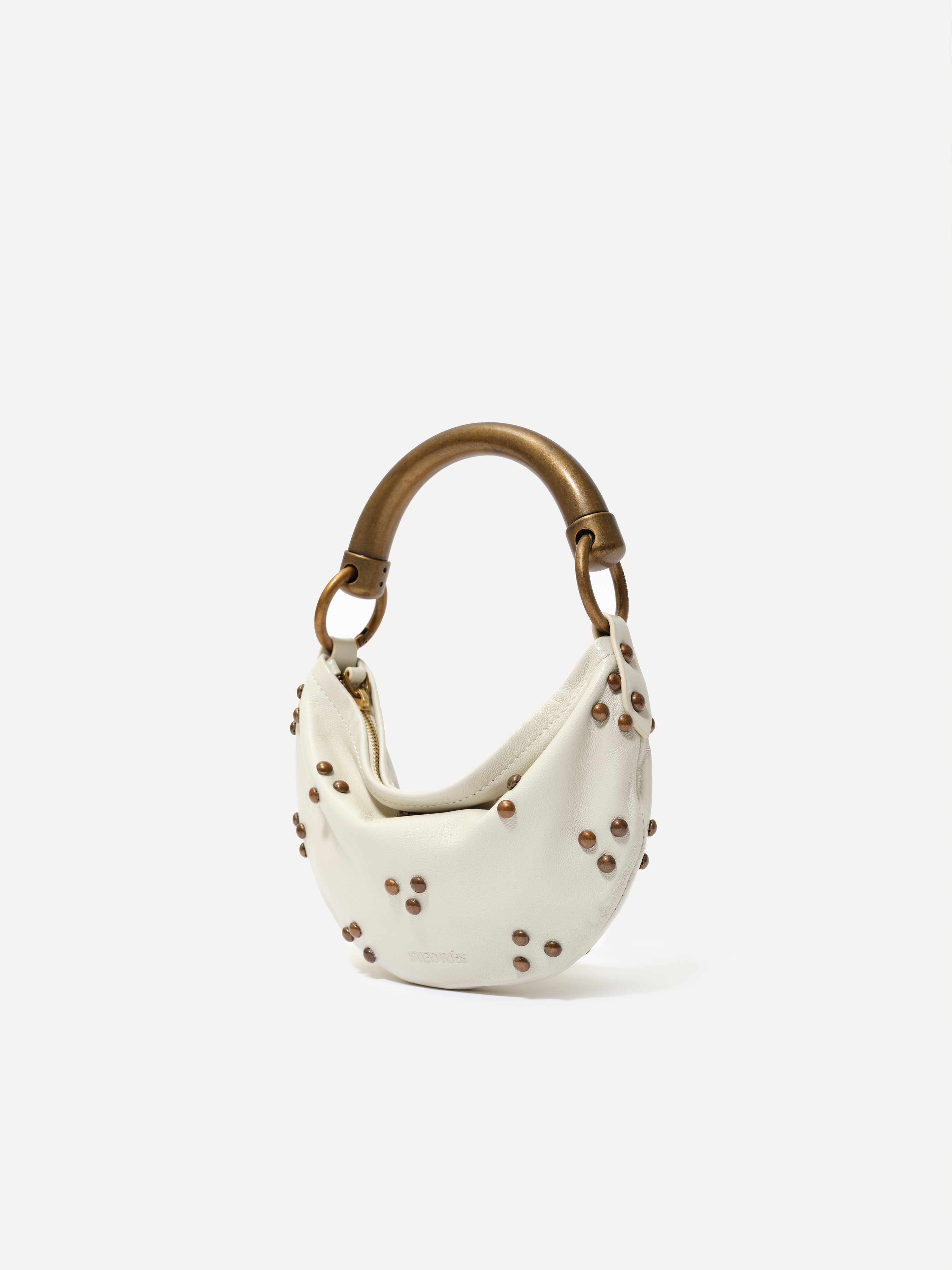 CHÉRIE SMALL - Mini hobo bag with metal top handle and studded