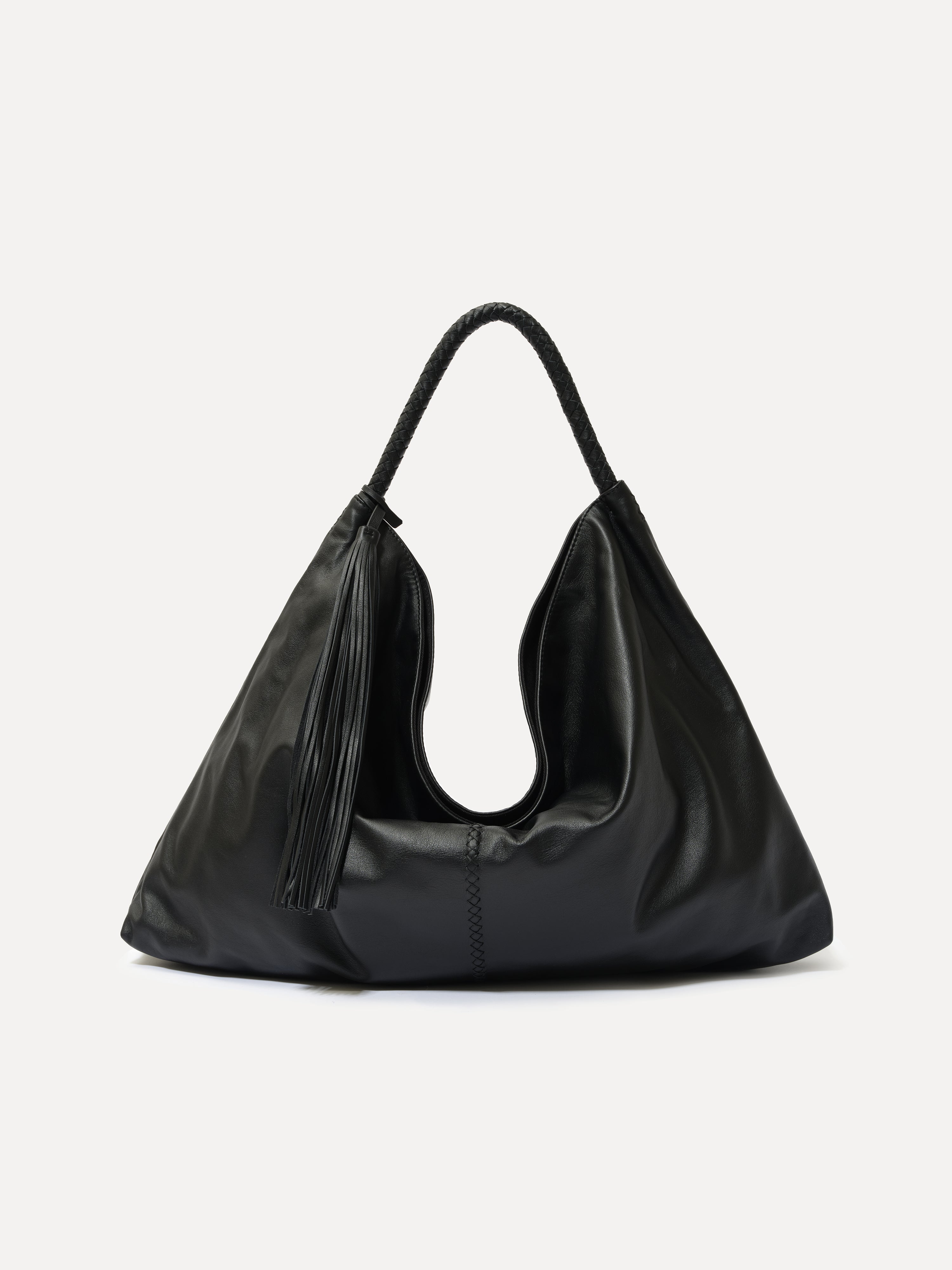 GALIA - Oversized tote bag with woven handle and removable tassel charm