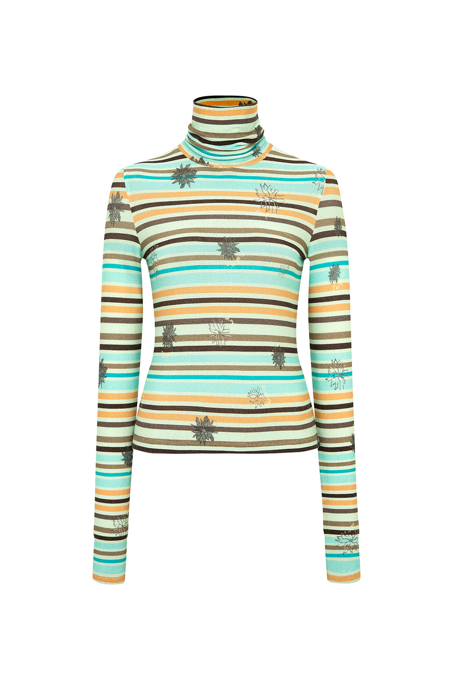 CODY - Floral stripe print fitted turtle neck top