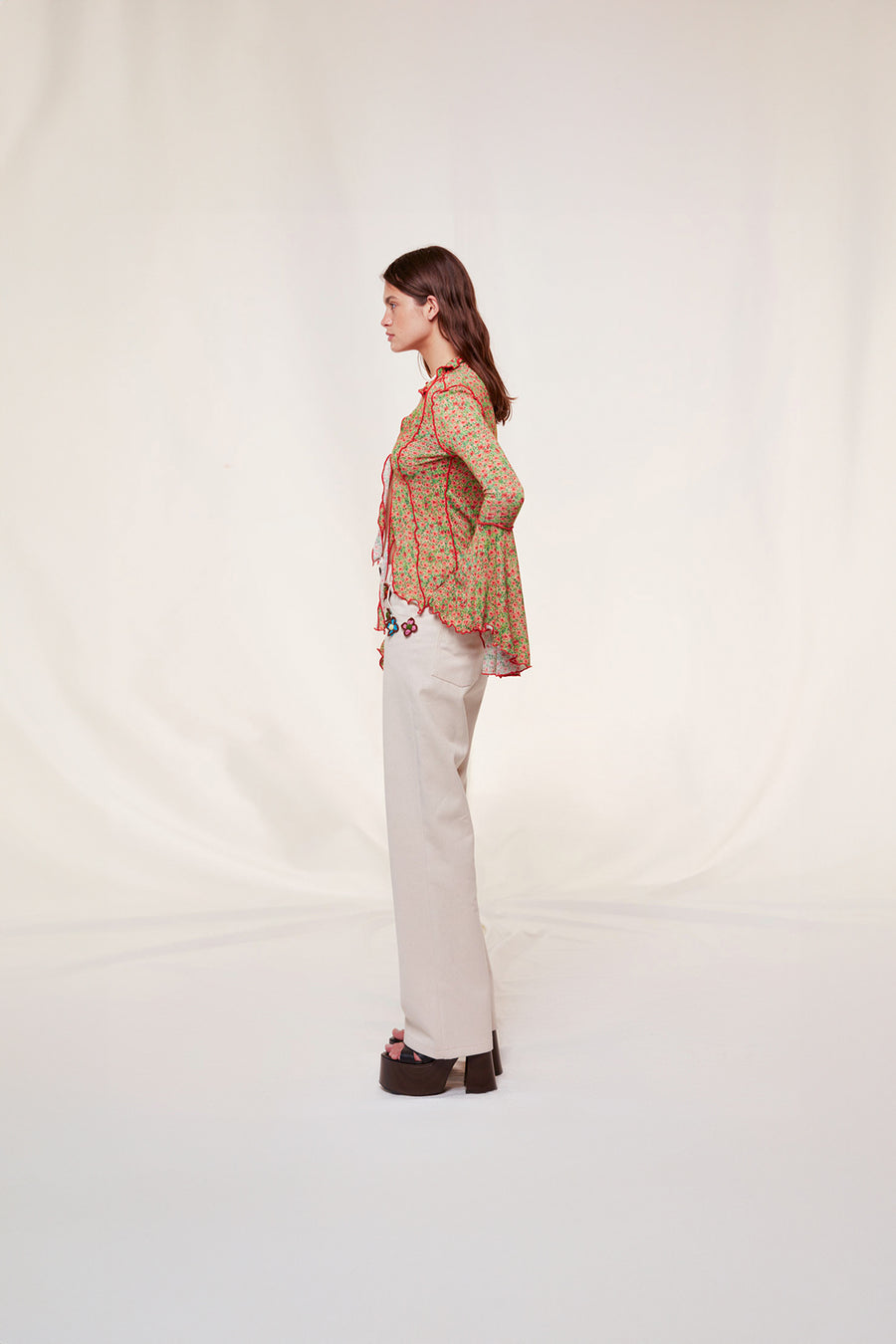 ZEE - Fluted sleeve tie-front knit shirt