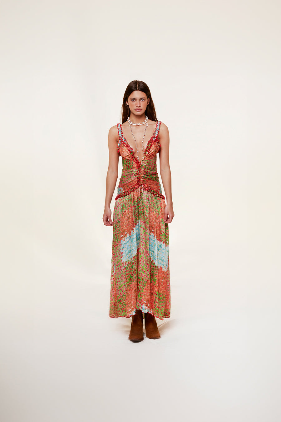 LEONA - Floral printed ruffle detailed draped dress