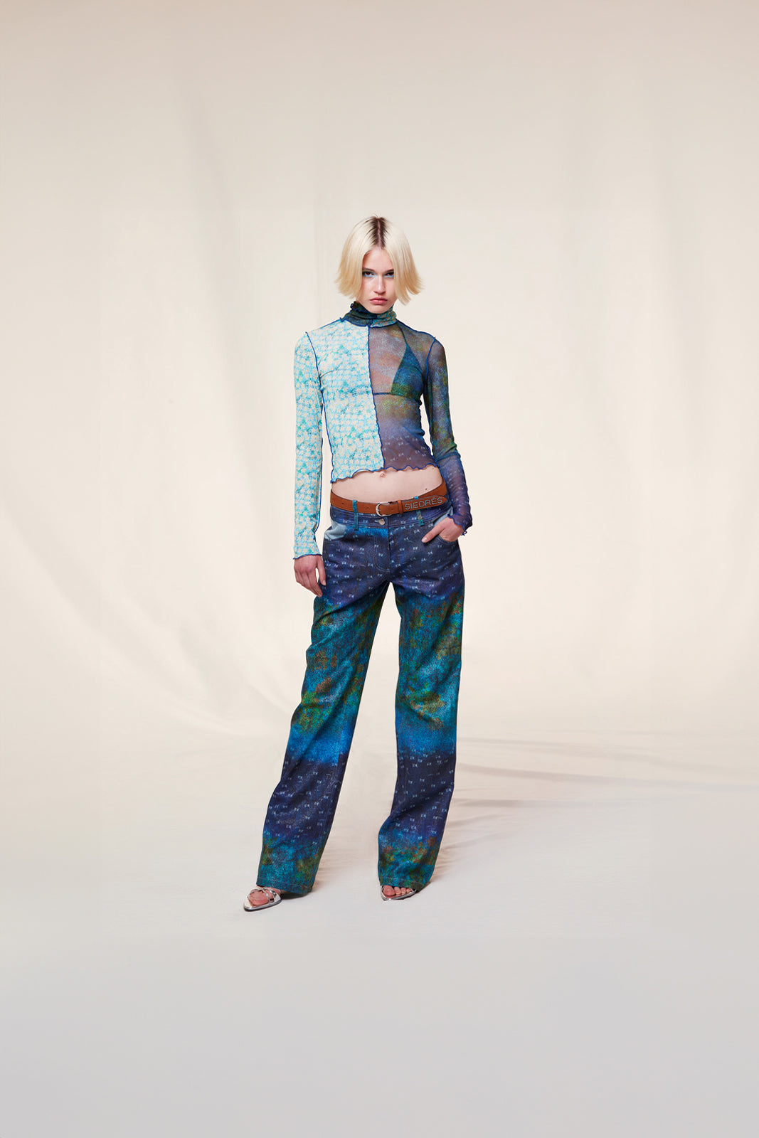 CODY - Mesh-panelled printed turtleneck top