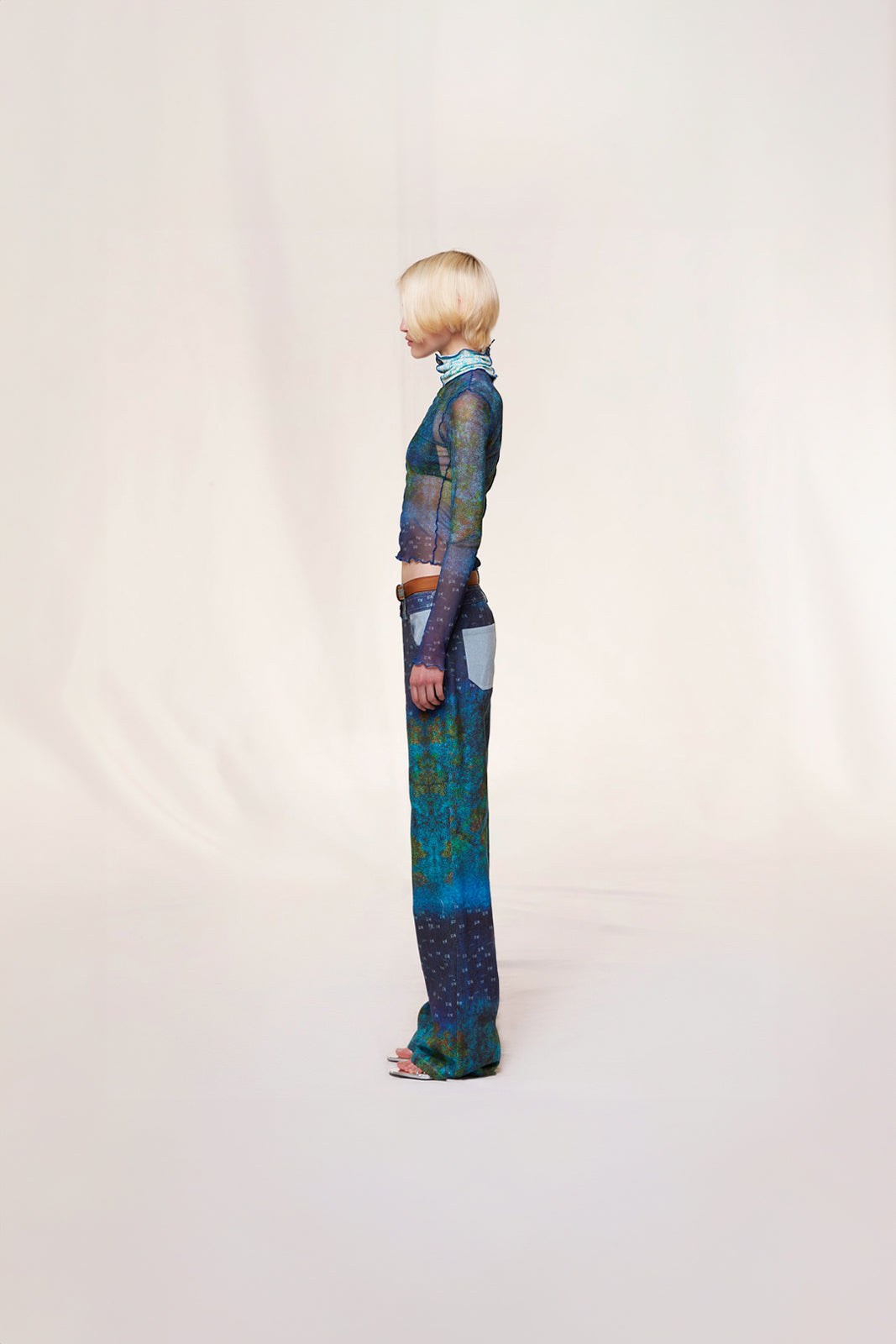 CODY - Mesh-panelled printed turtleneck top