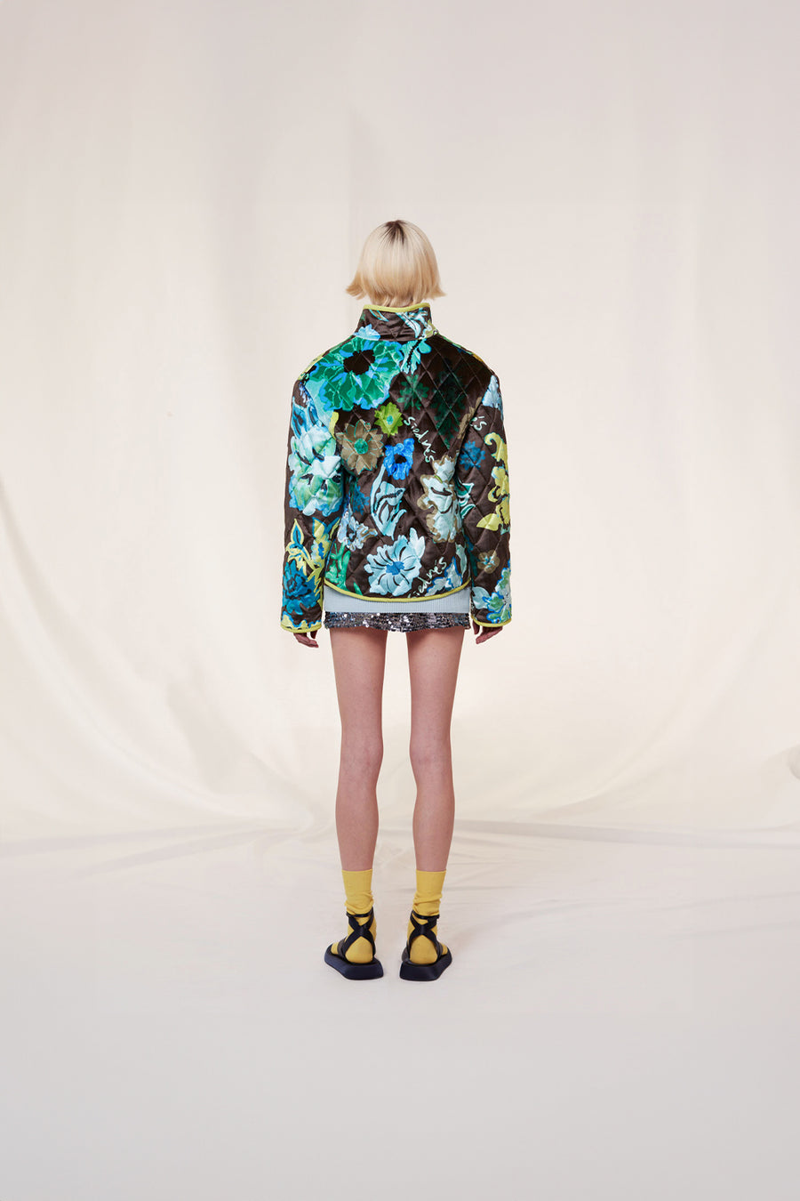 DION - Floral printed quilted velvet jacket