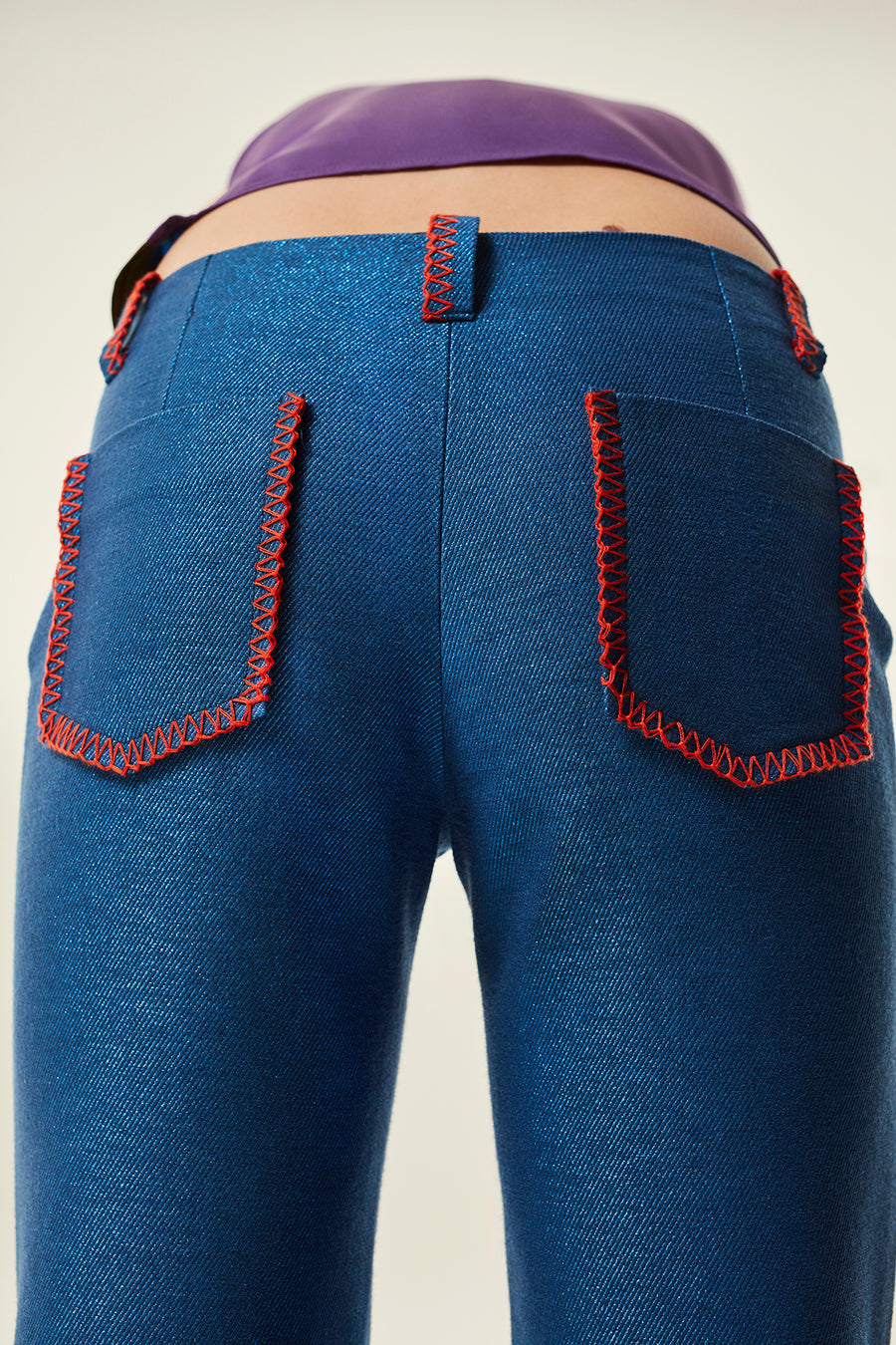 JESS - Contrast stitch detailed low-rise gabardine pants