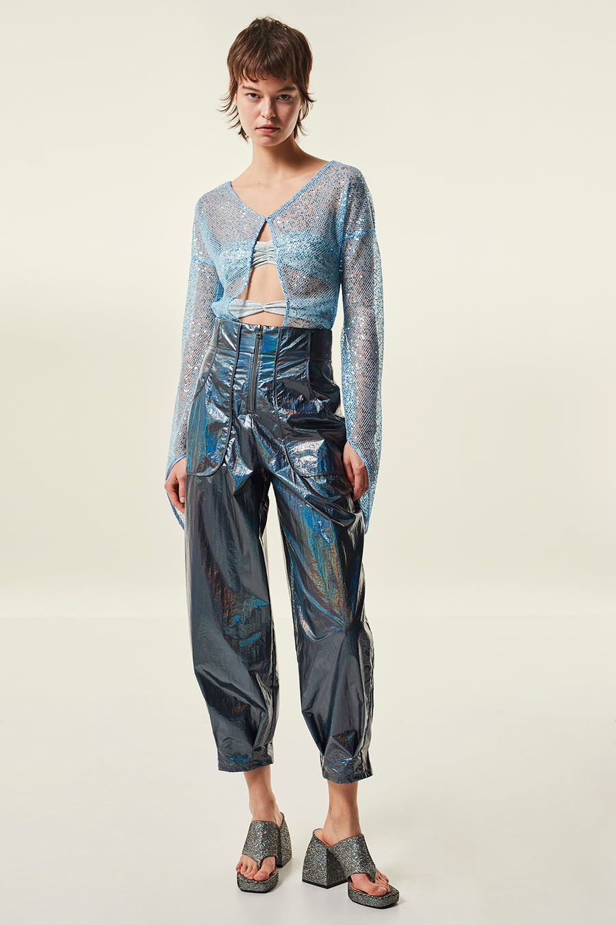 RINA - Hologramic pleated high waisted pants